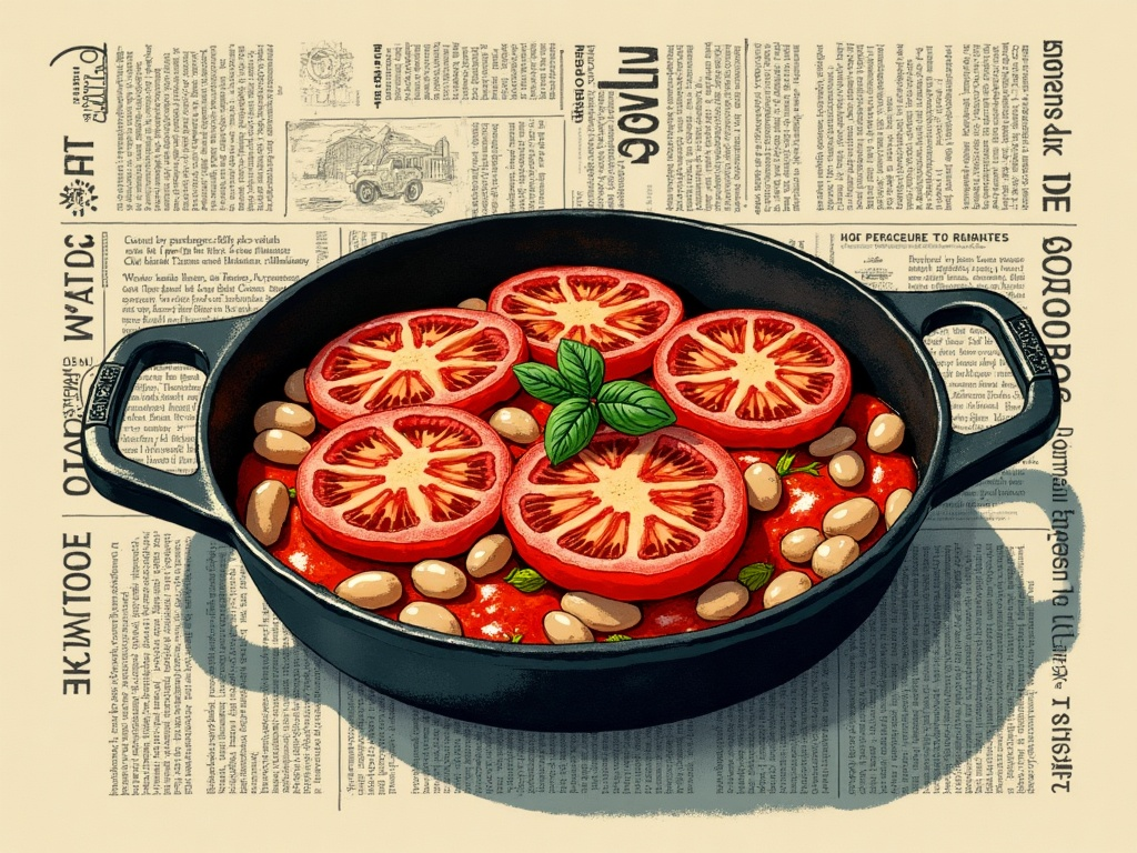 Illustration for "Moreno Valley: Tomato and White Bean Skillet"